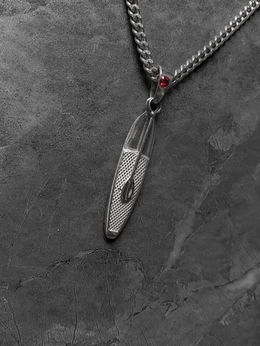 925 sterling silver SUP board pendant with paddle and red gemstone detail on thick chain – Snow Cat Jewelry ocean collection
