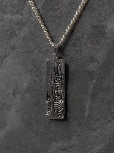 Front view of Buddha's Gaze pendant in 925 sterling silver with spiritual relief design – Snow Cat Jewelry