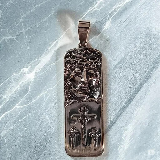 Back side of silver Orthodox pendant featuring Golgotha cross with spear, reed, IС ХС and NIKA inscriptions – 925 sterling silver by Snow Cat Jewelr