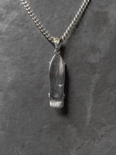 925 sterling silver surfskate pendant with realistic skateboard shape and yellow cubic zirconia wheels – handcrafted necklace from Snow Cat Jewelry