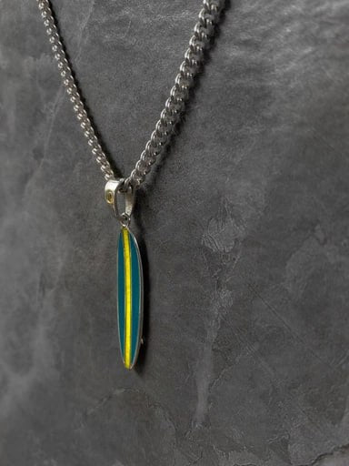 Ocean Teal surfboard pendant with yellow stripe – 925 silver longboard necklace with enamel finish by Snow Cat Jewelry