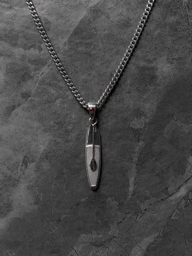Sterling silver SUP board pendant with paddle and red accent on thick chain – handcrafted ocean jewelry by Snow Cat Jewelry